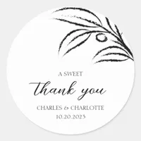 Botanical Black And White Sweet Thank You Wedding Classic Round Sticker