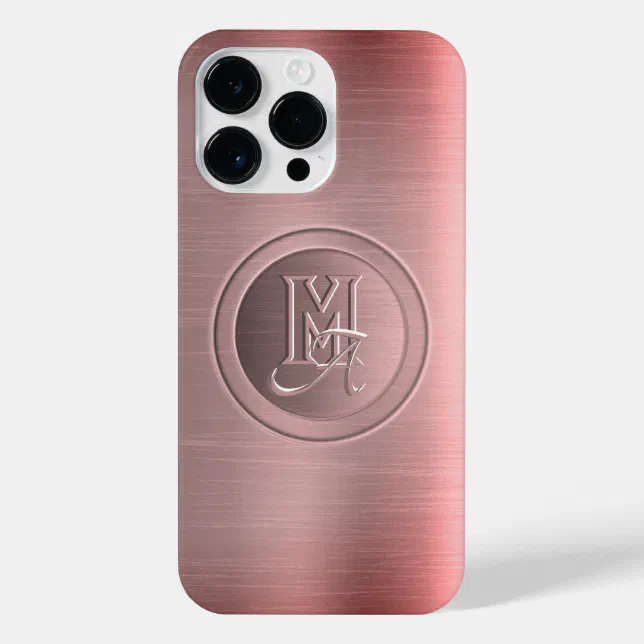 Metallic Pink Steel Engraved Monogram iPhone 14 Pro Max Case