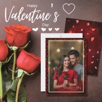 Elegant Photo RED GOLD Hearts Valentine Holiday Card