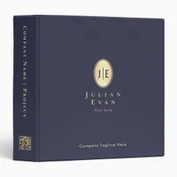 Elegant Glitter Gold Oval Vintage Royal Navy Blue 3 Ring Binder