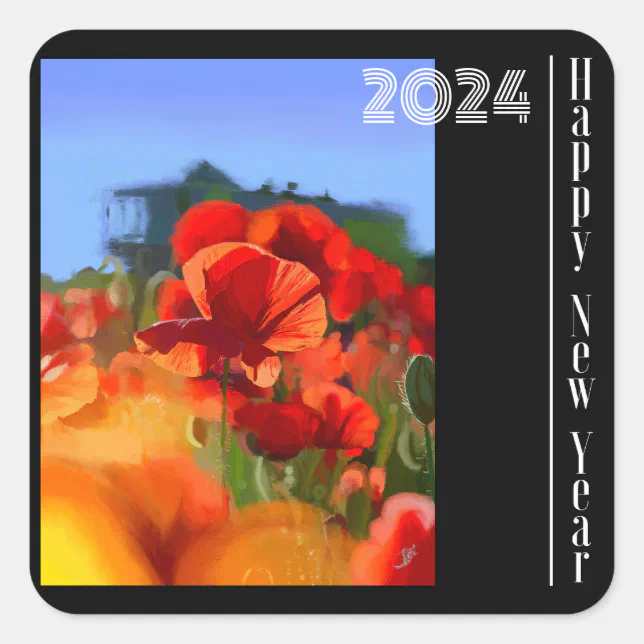 Happy New Year - the poppies house  Square Sticker