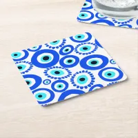 The Eye Symbol Blue and White Contemporary Pattern Square Paper Coaster