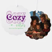 Sugarplum Magic Cozy Vibes Retro Christmas Photo Ornament Card
