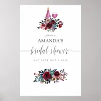 Burgundy & Navy Wine Tasting Bridal Shower Welcome Poster