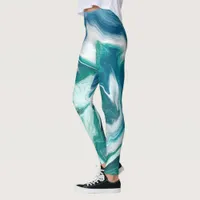 Blue and teal marble fluid Art Leggings