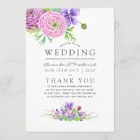 Violet and Plum Watercolor Floral Wedding Program