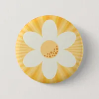 Retro Daisy Yellow Sunburst Boho Button | Groovy 7