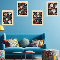 Flower Clock Seamless Patter Wall Art Sets
