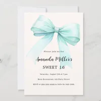 Teal green bow cream elegant Sweet 16 Invitation