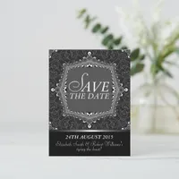 Lace Damask Gothic Save the Date Black Postcard