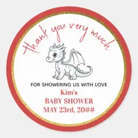 Cute Little Dragon Is On The Way Red Baby Shower Classic Round Sticker