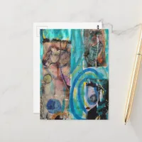 Retro Horse, Donkey, and Doll Mixed Media Collage Postcard