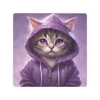 Adorable Kitten in a Purple Hoodie Metal Print