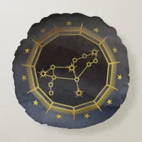 Dark Zodiac Astrology: Leo Black & Gold Round Pillow