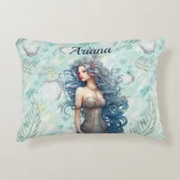 Beautiful Blue-Haired Mermaid  Accent Pillow