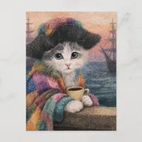 Pirate Cat With a Coffee Postcard