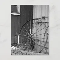 Black and White Wagon Wheel and Silo Postcard