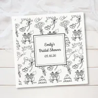 Fun Whimsical Doodle Trendy Cute Bridal Shower Napkins