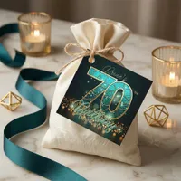 Teal Gold Mosaic 70th Birthday Thank You Favor Tags
