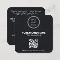 Black Custom Company Logo QR Code Modern Minimal Square Business Card