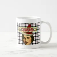 Vintage Christmas Greetings Lady Coffee Mug