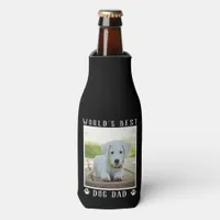 World's Best Dog Dad Paw Prints Pet Photo on Black Bottle Cooler