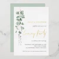 Modern Eucalyptus Wedding Evening Party Gold Real Foil Invitation