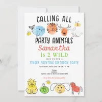 Finger Painting Party Animals Art Birthday Party Invitation