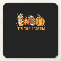 Tis The Season Football Fall Thanksgiving Football Square Paper Coaster