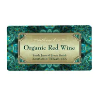 Teal Aqua Fantasy Wedding  Red Gold Wine Labels