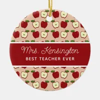 Red Apple Pattern Teacher Appreciation Photo Ceramic Ornament