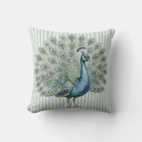 Watercolor Peacock Farm Home Decor Pillow