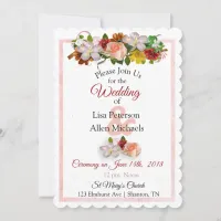 Blush Rose and Maroon Floral Wedding Invitation