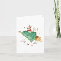 Santa Cat Flying on a Christmas Tree Card