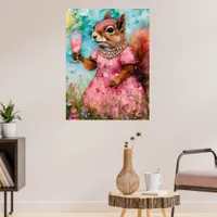 Squirrel with a Pink Dress and a Drink Poster