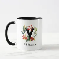 Letter Y Monogram Initial Christmas Berry Wreath Mug