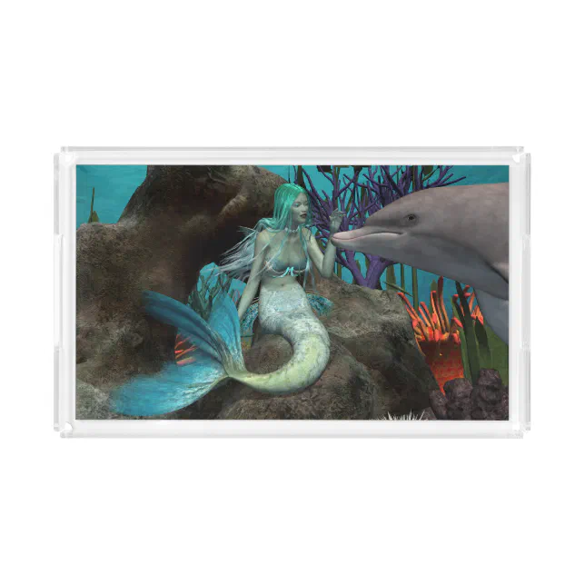 Mermaid and Dolphin Under the Sea Acrylic Tray