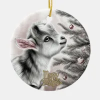 Baby Goat Christmas 19 and YOUR PHOTO Ceramic Ornament