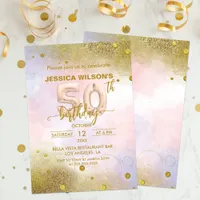  Elegant Feminine Gold Foil Balloons 50th Birthday Invitation