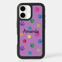 Cute Colorful Paw Prints Purple Personalized iPhone 16 Case