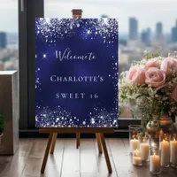 Sweet 16 party blue silver glitter sparkle welcome foam board