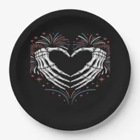 Skeleton Hand Heart 4th Of Usa Patriotic American Paper Plates