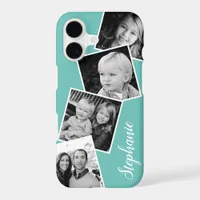 Custom 4 Square Photo Collage Teal Custom Name iPhone 17 Case