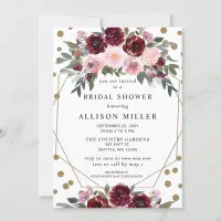 Floral Burgundy Gold Geometric Bridal Shower Invitation