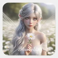 Beautiful April Fairy in Daisies Square Sticker