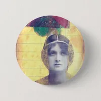 Vintage Woman Mixed Media Collage in Progress Button