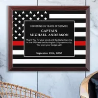 Firefighter Thin Red Line Retirement Anniversary Award Plaque