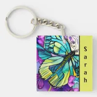 Shaded with a Green Butterfly Personalized  Keychain