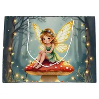 Fairy on a Mushroom in Enchanted Forest Christmas Large Gift Bag