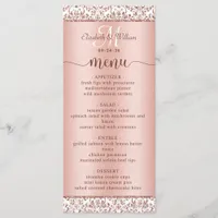 Elegant Rose Gold Damask Monogram Wedding Menu